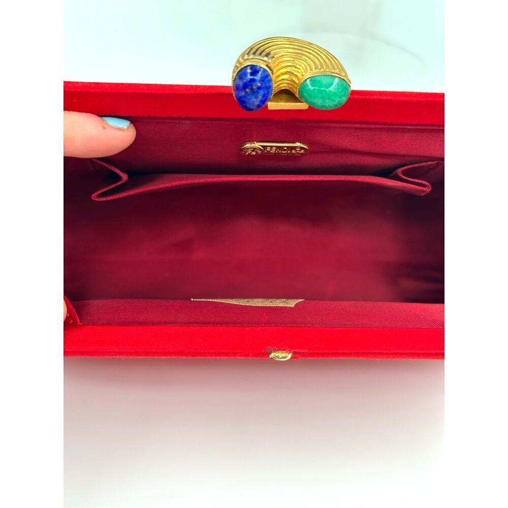 Fendi Vintage Red Silk Satin Pasta Clutch with Cord Strap CoA Authentic - Picture 7 of 9
